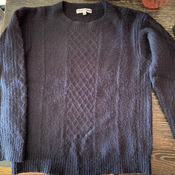 Navy Blue Cable Knit Sweater Wool Alpaca Blend Chunky Knit Sweater - Picture 6 of 7